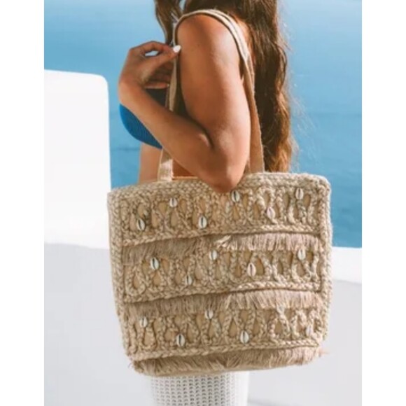 SALT + UMBER ISLA JUTE SEASHELL TOTE Bag - Picture 1 of 5